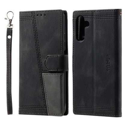 For Samsung Galaxy S25 5G TTUDRCH Embossed Line Splicing Leather Phone Case(Black) by buy2fix
