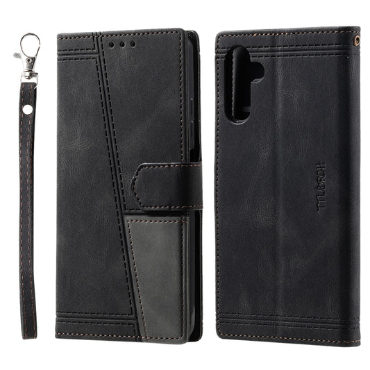 For Samsung Galaxy S25 5G TTUDRCH Embossed Line Splicing Leather Phone Case(Black) by buy2fix