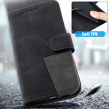 For Samsung Galaxy S25 5G TTUDRCH Embossed Line Splicing Leather Phone Case(Black) by buy2fix