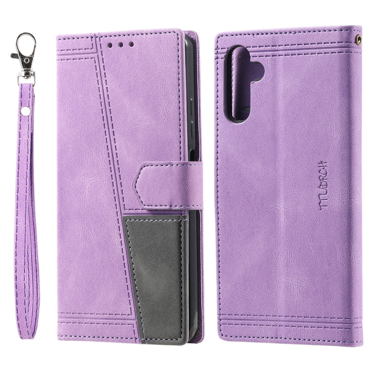 For Samsung Galaxy S25 5G TTUDRCH Embossed Line Splicing Leather Phone Case(Purple) by buy2fix