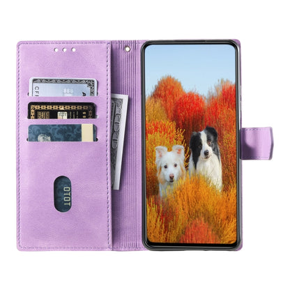 For Samsung Galaxy S25 5G TTUDRCH Embossed Line Splicing Leather Phone Case(Purple) by buy2fix