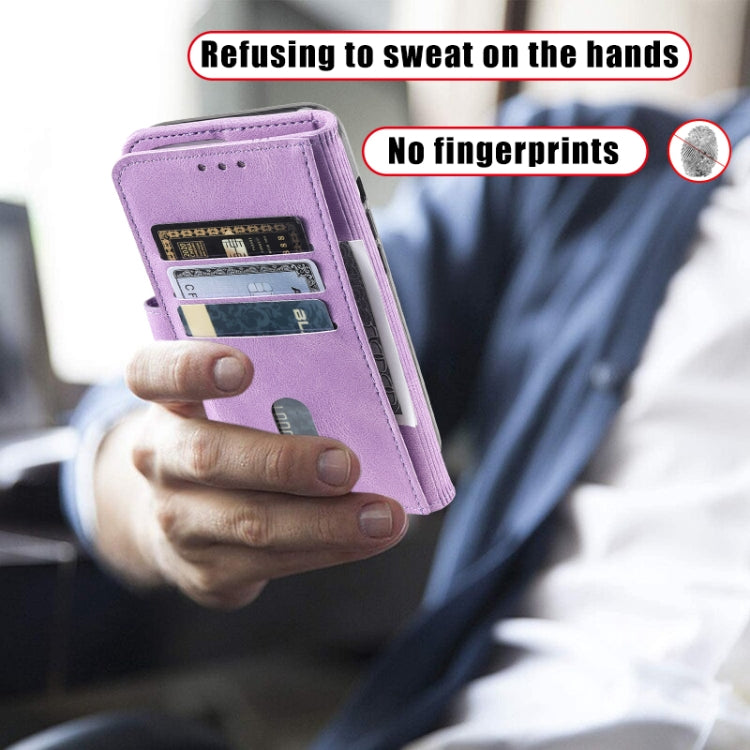 For Samsung Galaxy S25 5G TTUDRCH Embossed Line Splicing Leather Phone Case(Purple) by buy2fix