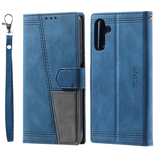 For Samsung Galaxy S25+ 5G TTUDRCH Embossed Line Splicing Leather Phone Case(Blue) by buy2fix