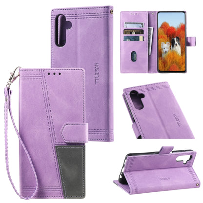 For Samsung Galaxy S25+ 5G TTUDRCH Embossed Line Splicing Leather Phone Case(Purple) by buy2fix