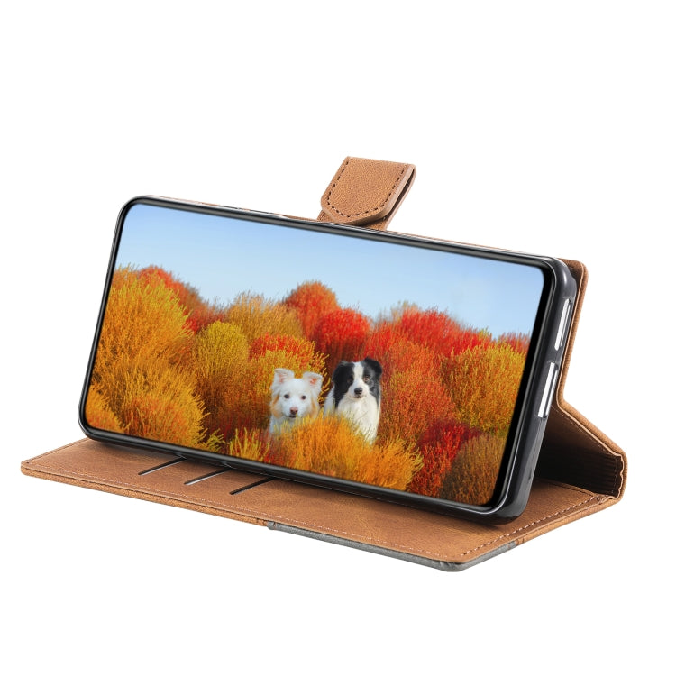 For Samsung Galaxy S25 Ultra 5G TTUDRCH Embossed Line Splicing Leather Phone Case(Brown) by buy2fix