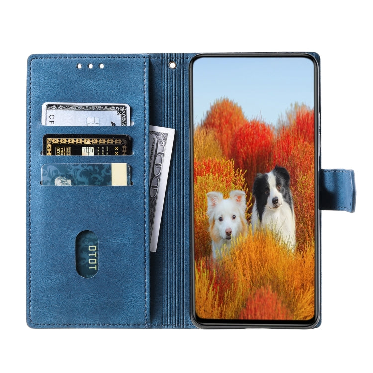 For Samsung Galaxy S25 Ultra 5G TTUDRCH Embossed Line Splicing Leather Phone Case(Blue) by buy2fix