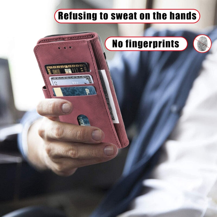 For Samsung Galaxy S25 Ultra 5G TTUDRCH Embossed Line Splicing Leather Phone Case(Wine Red) by buy2fix