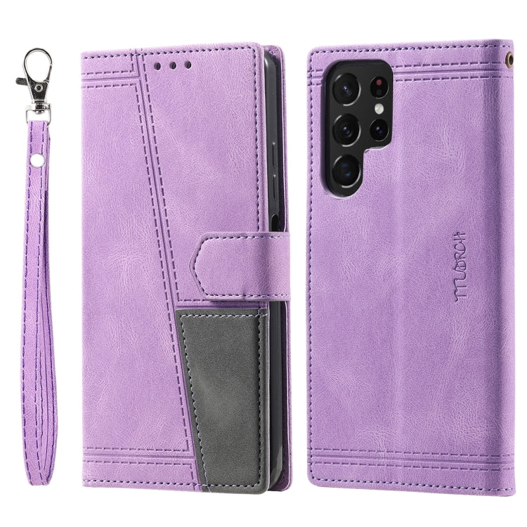 For Samsung Galaxy S25 Ultra 5G TTUDRCH Embossed Line Splicing Leather Phone Case(Purple) by buy2fix