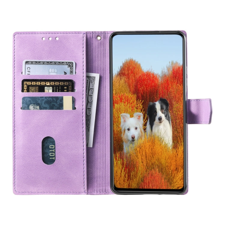 For Samsung Galaxy S25 Ultra 5G TTUDRCH Embossed Line Splicing Leather Phone Case(Purple) by buy2fix