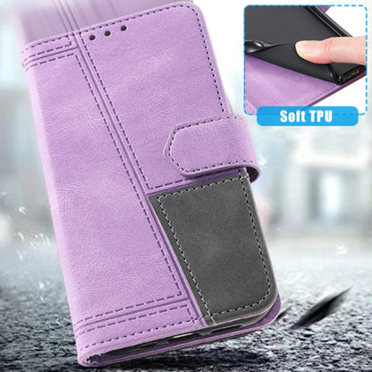 For Samsung Galaxy S25 Ultra 5G TTUDRCH Embossed Line Splicing Leather Phone Case(Purple) by buy2fix