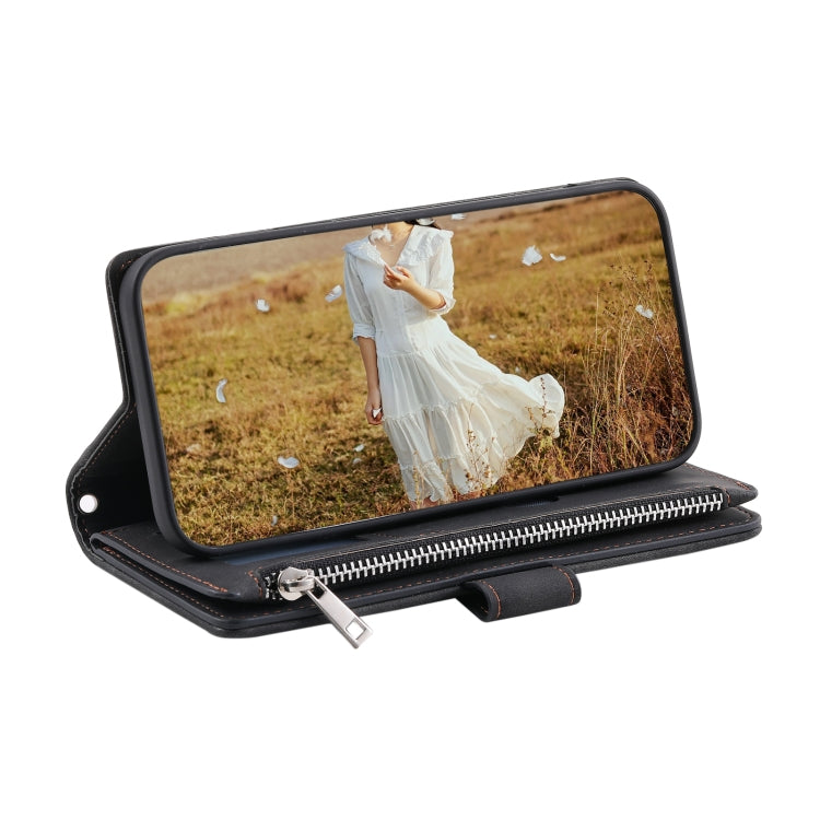 For Samsung Galaxy S25 5G Grid Texture Zipper Leather Phone Case with Lanyard(Black) by buy2fix