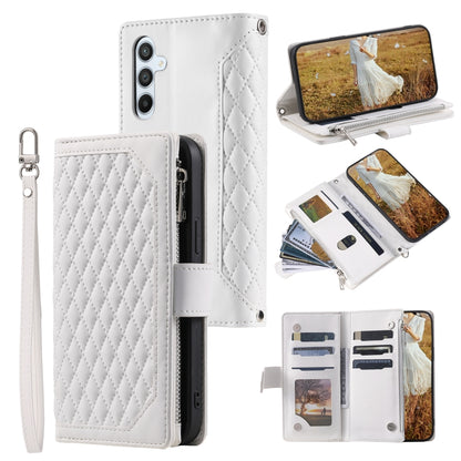 For Samsung Galaxy S25 5G Grid Texture Zipper Leather Phone Case with Lanyard(White) by buy2fix