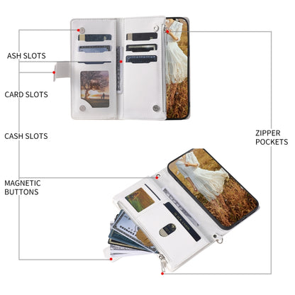 For Samsung Galaxy S25 5G Grid Texture Zipper Leather Phone Case with Lanyard(White) by buy2fix