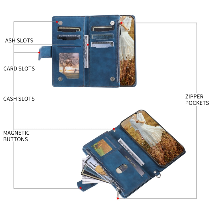 For Samsung Galaxy S25+ 5G Grid Texture Zipper Leather Phone Case with Lanyard(Blue) by buy2fix