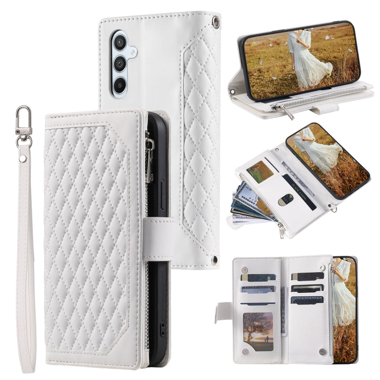 For Samsung Galaxy S25+ 5G Grid Texture Zipper Leather Phone Case with Lanyard(White) by buy2fix