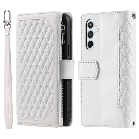 For Samsung Galaxy S25+ 5G Grid Texture Zipper Leather Phone Case with Lanyard(White) by buy2fix