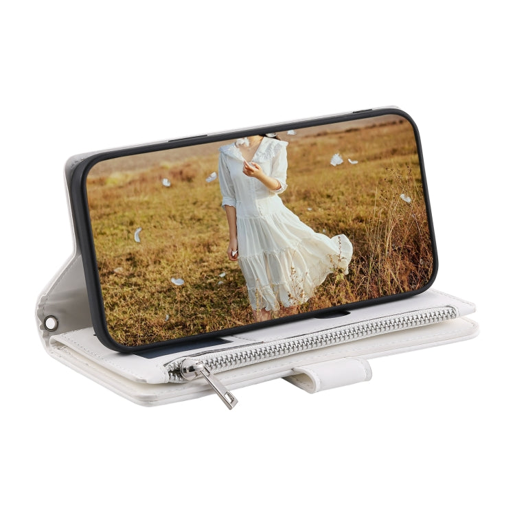 For Samsung Galaxy S25+ 5G Grid Texture Zipper Leather Phone Case with Lanyard(White) by buy2fix