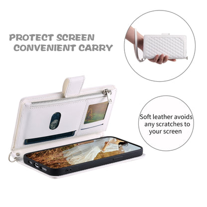 For Samsung Galaxy S25+ 5G Grid Texture Zipper Leather Phone Case with Lanyard(White) by buy2fix