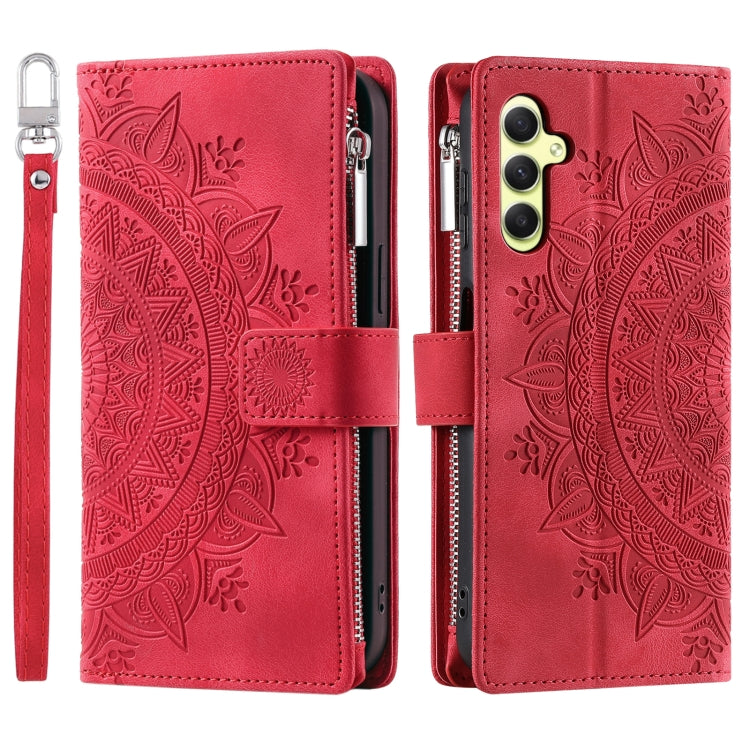 For Samsung Galaxy S25 5G Multi-Card Totem Zipper Leather Phone Case(Red) by buy2fix