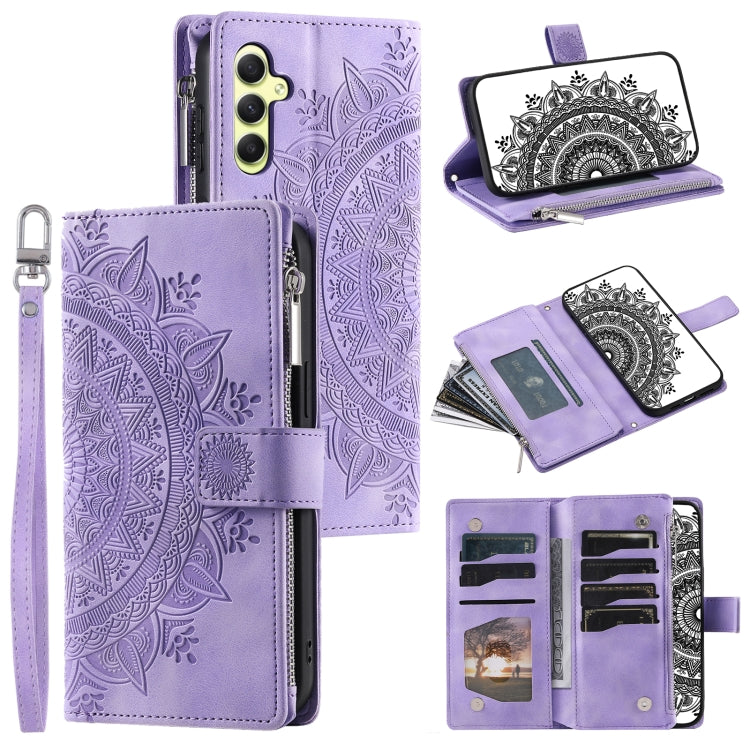 For Samsung Galaxy S25 5G Multi-Card Totem Zipper Leather Phone Case(Purple) by buy2fix