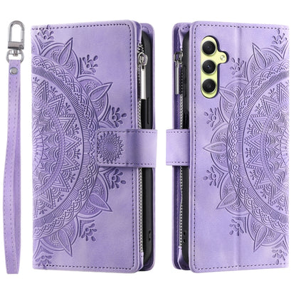 For Samsung Galaxy S25 5G Multi-Card Totem Zipper Leather Phone Case(Purple) by buy2fix