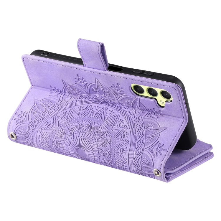 For Samsung Galaxy S25 5G Multi-Card Totem Zipper Leather Phone Case(Purple) by buy2fix