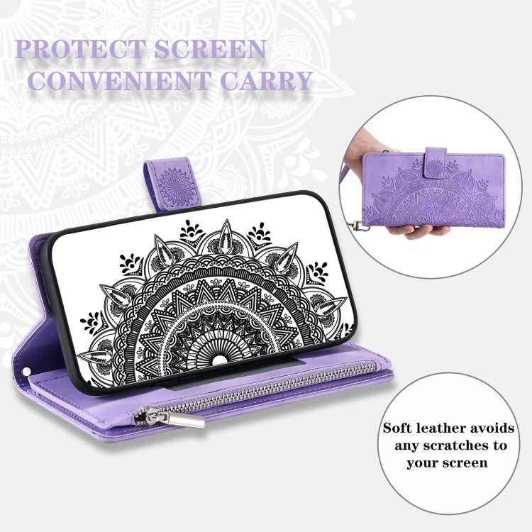 For Samsung Galaxy S25 5G Multi-Card Totem Zipper Leather Phone Case(Purple) by buy2fix