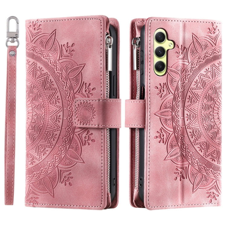 For Samsung Galaxy S25 5G Multi-Card Totem Zipper Leather Phone Case(Pink) by buy2fix