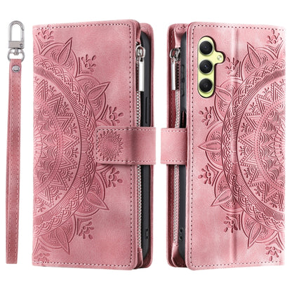 For Samsung Galaxy S25 5G Multi-Card Totem Zipper Leather Phone Case(Pink) by buy2fix