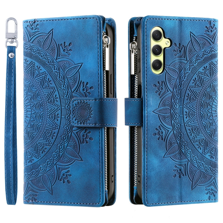 For Samsung Galaxy S25+ 5G Multi-Card Totem Zipper Leather Phone Case(Blue) by buy2fix