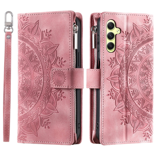 For Samsung Galaxy S25+ 5G Multi-Card Totem Zipper Leather Phone Case(Pink) by buy2fix
