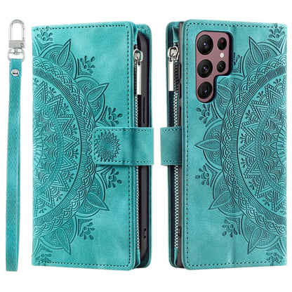 For Samsung Galaxy S25 Ultra 5G Multi-Card Totem Zipper Leather Phone Case(Green) by buy2fix