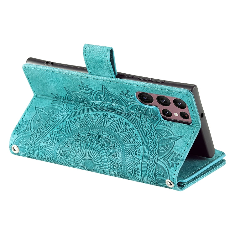 For Samsung Galaxy S25 Ultra 5G Multi-Card Totem Zipper Leather Phone Case(Green) by buy2fix