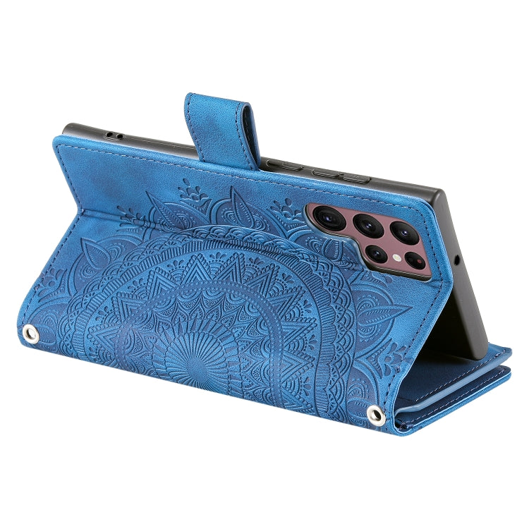 For Samsung Galaxy S25 Ultra 5G Multi-Card Totem Zipper Leather Phone Case(Blue) by buy2fix