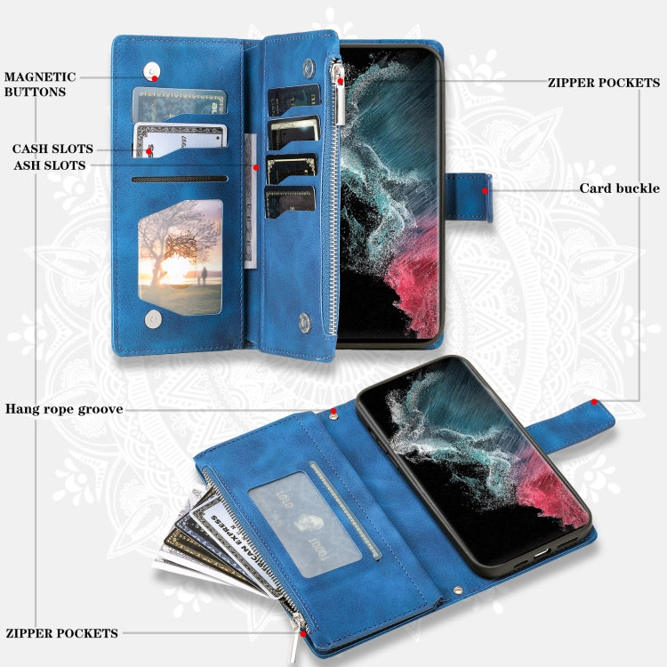 For Samsung Galaxy S25 Ultra 5G Multi-Card Totem Zipper Leather Phone Case(Blue) by buy2fix