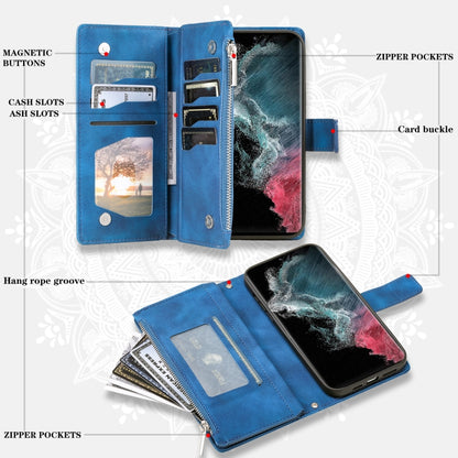 For Samsung Galaxy S25 Ultra 5G Multi-Card Totem Zipper Leather Phone Case(Blue) by buy2fix