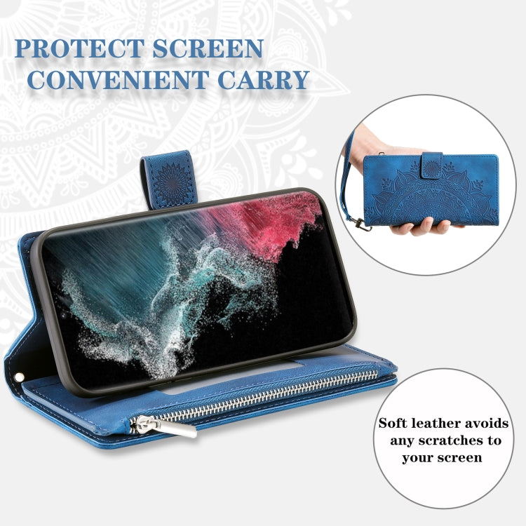 For Samsung Galaxy S25 Ultra 5G Multi-Card Totem Zipper Leather Phone Case(Blue) by buy2fix