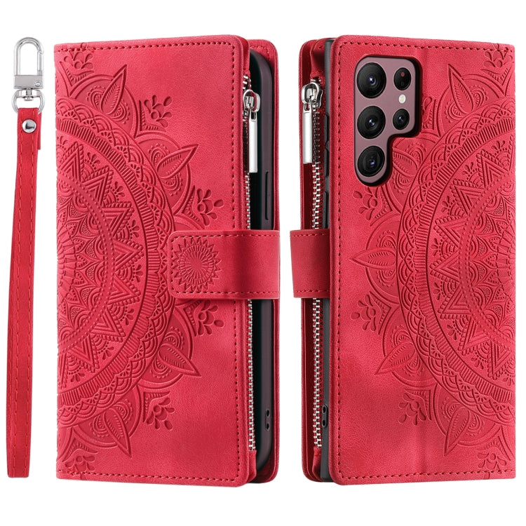 For Samsung Galaxy S25 Ultra 5G Multi-Card Totem Zipper Leather Phone Case(Red) by buy2fix