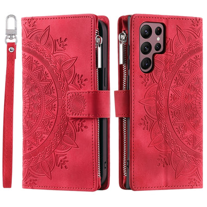 For Samsung Galaxy S25 Ultra 5G Multi-Card Totem Zipper Leather Phone Case(Red) by buy2fix