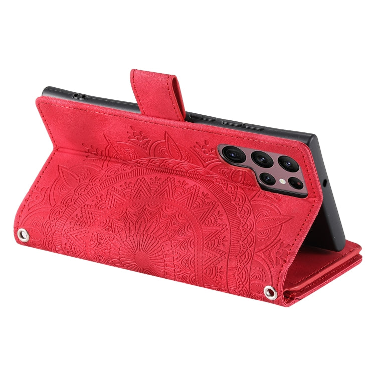 For Samsung Galaxy S25 Ultra 5G Multi-Card Totem Zipper Leather Phone Case(Red) by buy2fix