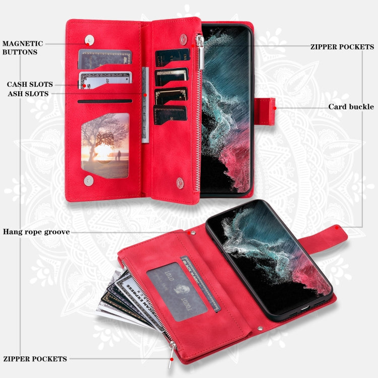 For Samsung Galaxy S25 Ultra 5G Multi-Card Totem Zipper Leather Phone Case(Red) by buy2fix