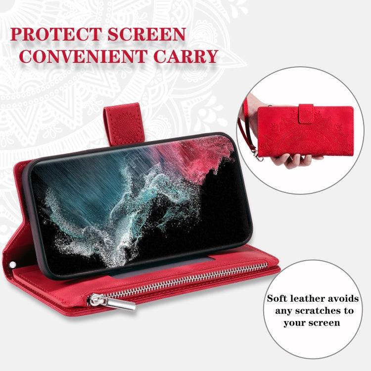 For Samsung Galaxy S25 Ultra 5G Multi-Card Totem Zipper Leather Phone Case(Red) by buy2fix