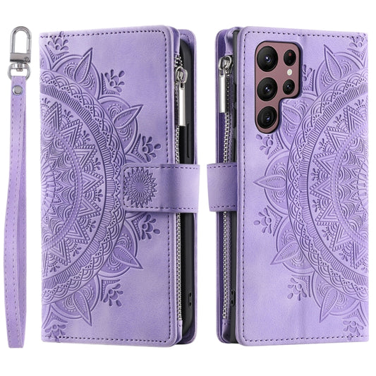 For Samsung Galaxy S25 Ultra 5G Multi-Card Totem Zipper Leather Phone Case(Purple) by buy2fix