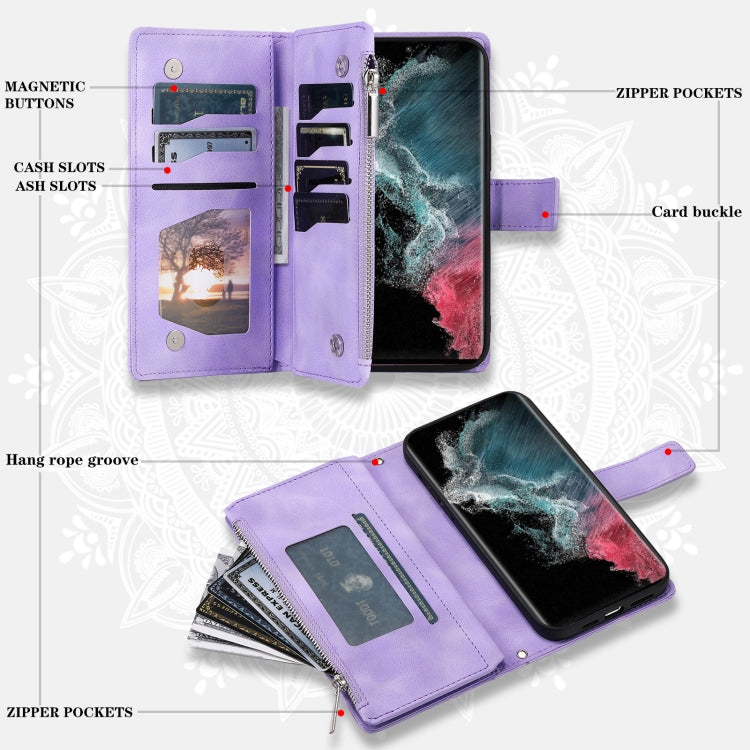 For Samsung Galaxy S25 Ultra 5G Multi-Card Totem Zipper Leather Phone Case(Purple) by buy2fix