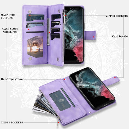 For Samsung Galaxy S25 Ultra 5G Multi-Card Totem Zipper Leather Phone Case(Purple) by buy2fix