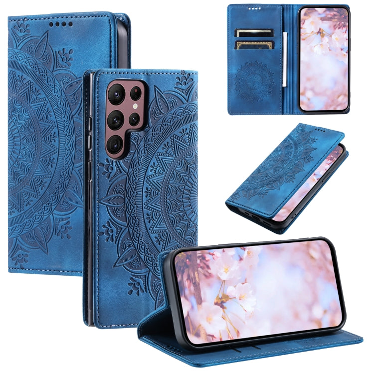 For Samsung Galaxy S25 Ultra 5G Totem Embossed Magnetic Leather Phone Case(Blue) by buy2fix