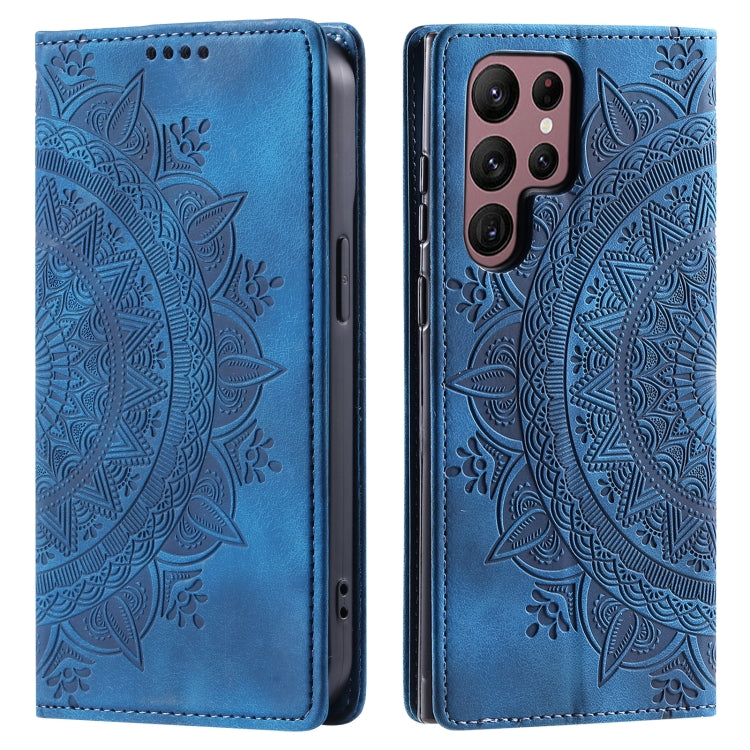 For Samsung Galaxy S25 Ultra 5G Totem Embossed Magnetic Leather Phone Case(Blue) by buy2fix