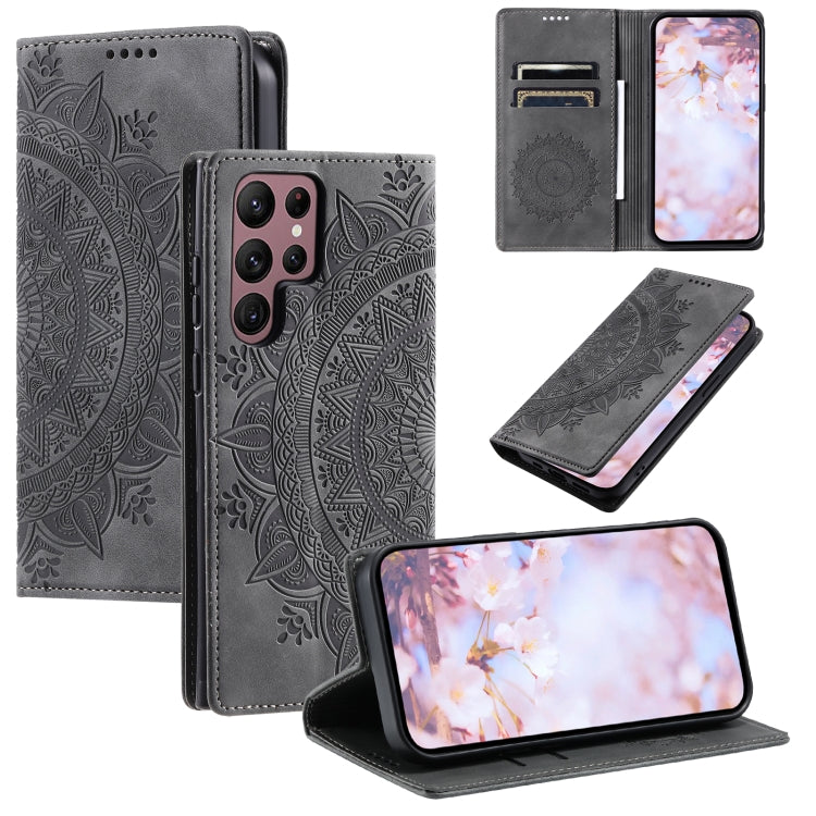 For Samsung Galaxy S25 Ultra 5G Totem Embossed Magnetic Leather Phone Case(Grey) by buy2fix