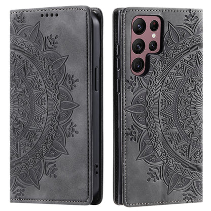For Samsung Galaxy S25 Ultra 5G Totem Embossed Magnetic Leather Phone Case(Grey) by buy2fix