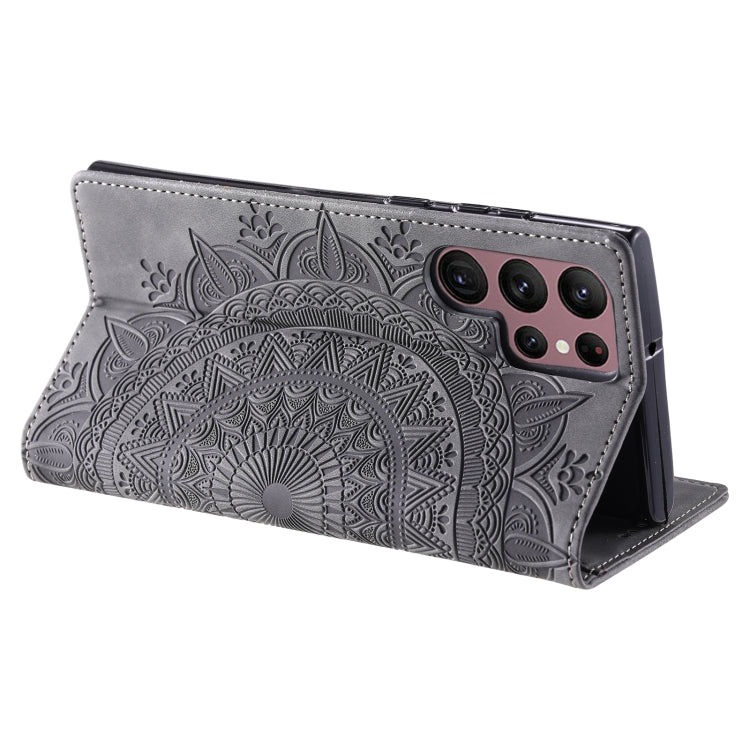 For Samsung Galaxy S25 Ultra 5G Totem Embossed Magnetic Leather Phone Case(Grey) by buy2fix